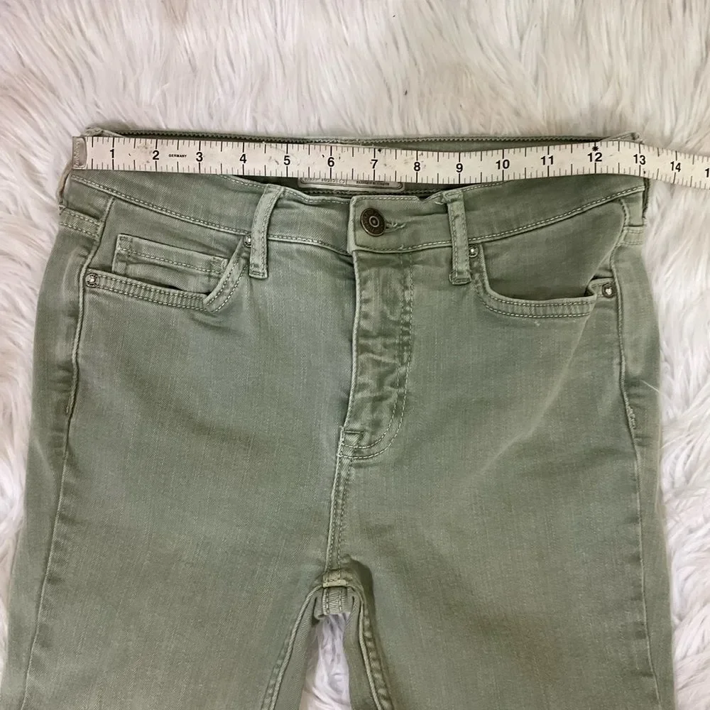 Free People Moss Green High-Rise Busted Knee Skinny Jeans 26